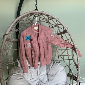 Salmon pink puffer coat - pink bomber jacket - puffy bomber coat - pink puffer